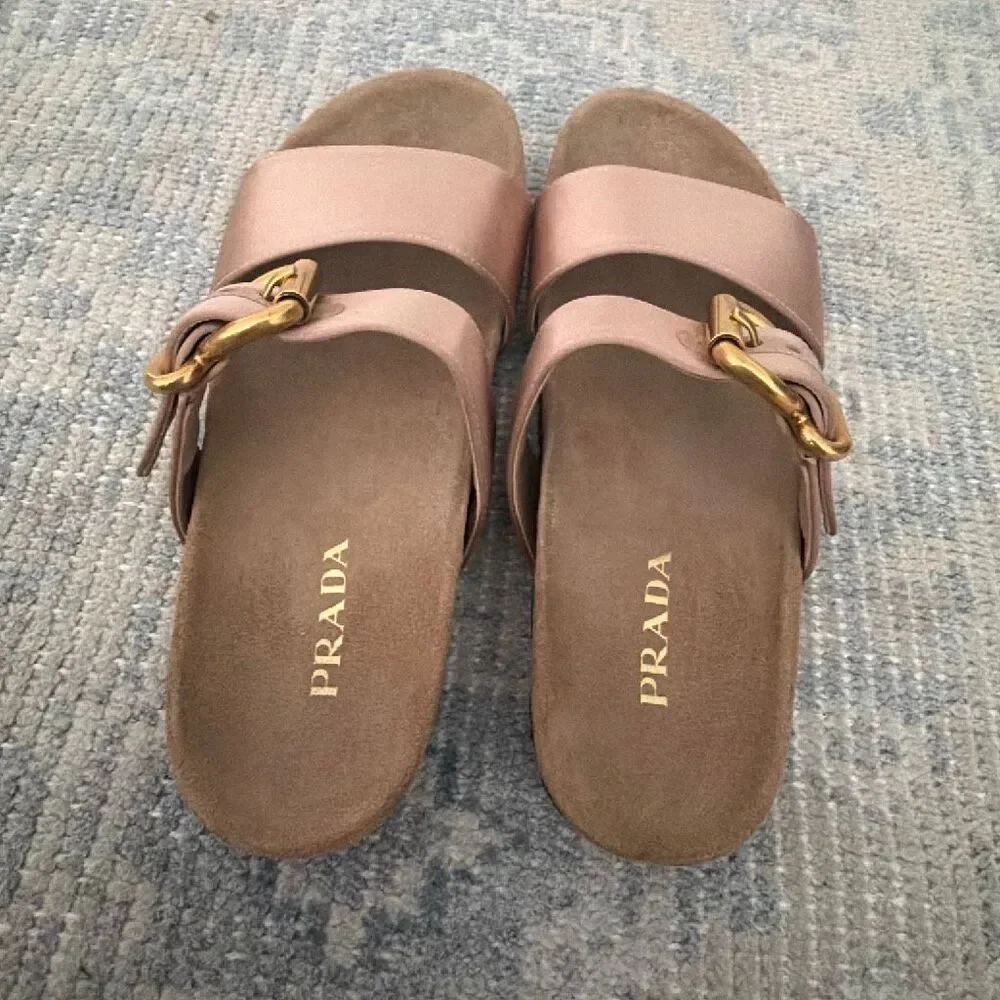 Prada Buckle Slides Rose Gold size 39.5